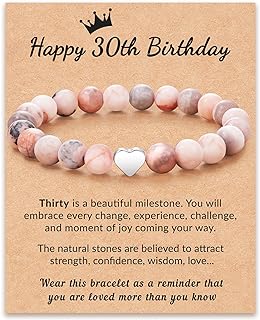 ASKRAIN Heart Charm Bracelet 21st 30th 40th Birthday Gifts for Women & Girls Natural Stone Bracelet