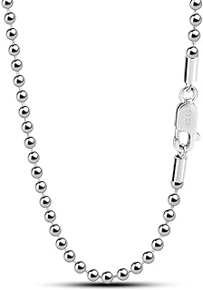 Solid 925 Sterling Silver 2.3mm Ball Bead Chain Necklace 18, 20, 22, 24, 26, 28 Inch for Women & Men