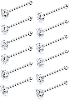 Sllaiss Stainless Steel Nose Stud Ring Set featuring Elegant Austrian Crystals - Hypoallergenic 12 Piece Nose Piercing Jewelry Collection for Men and Women