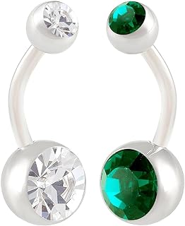 Emerald Crystal Belly Button Ring Set with Stainless Steel Barbell Design for Women, 14g 2-Piece Body Jewelry Accessory