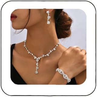 Lobster Clasp Crystal Wedding Necklace, Alloy Bridal Jewelry Set for Women and Girls, Elegant Unicra Rhinestone Design