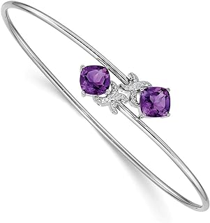 7mm 14k White Gold 0.03ct Diamond and 2.2ct Amethyst Flexible Cuff Stackable Bangle Bracelet Jewelry Gifts for Women