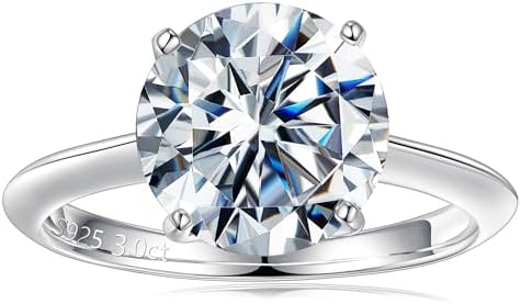 Turandoss Moissanite Rings for Women, 2-3ct Round D Color VVS1 Clarity Lab Created Diamond Engagement Rings 14K White Gold Vermeil 4 Prong Knife Edge Moissanite Solitaire Rings for Women Wife Gifts