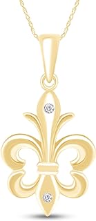 14K Gold Over Sterling Silver Fleur De Lis Pendant with White Diamond for Women, Round Cut Design with Spring Ring Clasp