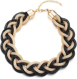 COOLSTEELANDBEYOND Choker Halskette Gold und Braun, Mit geflochtenem Hohl Kabel und großem Lätzchen, 41 cm Länge, ideal für Abschlussball und besondere Anlässe