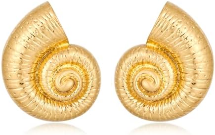 14k Gold-Plated Brass Shell Drop Earrings with Push Back for Women, Hypoallergenic and Lightweight Drop Design