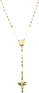 Solid 14K Tri-color Gold Chain 3mm Bead Rosary Chain Necklace (16, 18, 20, 24 Inches)
