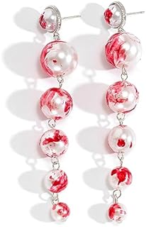 ALoveSoul Halloween Gothic Blood Drop Earrings with Victorian Pearls & Tassel Design, Lightweight Alloy Metal, Ideal for Costume Parties