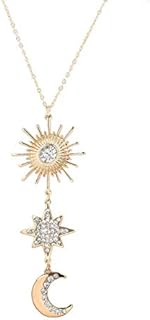 Sun Star Moon Pendant Necklace for Women Boho Rhinestone Crystal Long Sweater Chain Fashion Jewelry costume Party Gift