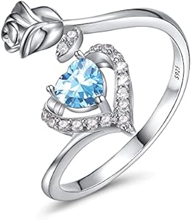 Adjustable Sterling Silver Heart-Shaped December Birthstone Engagement Ring with Cubic Zirconia for Women and Teen Girls