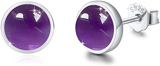 Malachite Earrings,Black agate/lapis lazuli /Malay Jade/Malachite/Amethyst/Red Agate Stud Earrings 925 Sterling Silver Earrings Nature Round Gemstone Earring for Women Girls for Sensitive Ears Jade Jewelry Gift for Women Girls