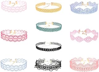 Teensery 10Pcs Womens Choker Necklaces Assorted Color Lace Charm Stretch Gothic Tattoo Chokers Necklace Set for Women Girls Ladies