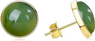 14k Gold Plated Sterling Silver Jade Stud Earrings with Secure Push Back Design for Women, Ideal Gift for Wife, Mom, Girlfriend - Encapsulating Natural Beauty and Elegant Simplicity