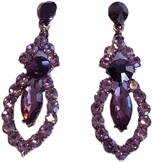 Rose Gold Tone Tone Art Deco Antique Vintage Retro Style Lavender Purple Lilac Amethyst Rhinestone Clip-On Earrings