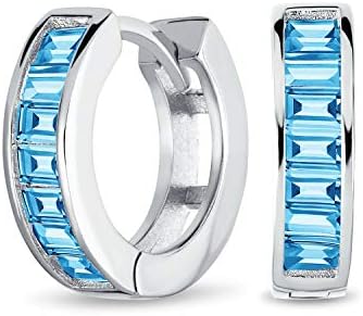 Bridal Classic Baguette Cut CZ Channel Set Kpop Huggie Hoop Earrings For Women Men Clear Cubic Zirconia .925 Sterling Silver Simulated Gemstones