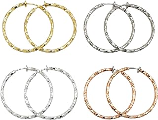 LAXPICOL Twisted Clip On Earrings 4PCS Different Color Gold Silver Black Rose 1.18IN .57IN .96IN .36IN Stainless Hoop Earrings Clip On Earrings for Women Girls No Piercing