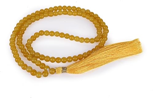 BISMAADH 108 Mala Beads Necklace – Precious Gem Stones 8mm Bead Prayer Necklace – Tassel Charms Handmade Japa Mala