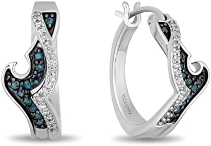 Jewelili Enchanted Disney Fine Jewelry Sterling Silver with 1/4 CTTW White Diamond and Treated Blue Diamonds Moana Hoop Earrings