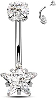 Minimalist Star G23 Solid Titanium Belly Button Rings 14G Internally Threaded Belly Navel Rings for Women Clear CZ Belly Piercing Jewelry