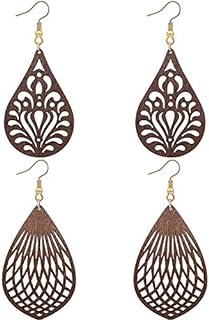 Wood Earrings for Women Natural Wooden Waterdrop Drop Dangle Earring