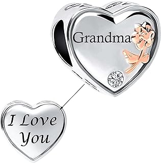 NARTGO Rose Flower Heart I Love You Mom Wife Auntie Sister Grandma Nana Charm Compatible with Pandora Charms Bracelets