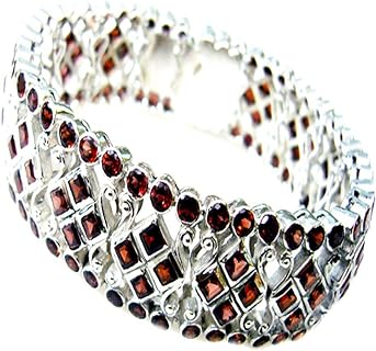 Genuine Garnet 925 Silver Bracelets For Women Bangle Style Birthstone Box Clasp L 6.5-8 Inch