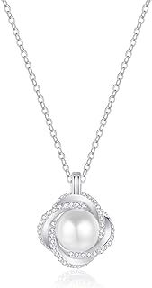 Women's 925 Sterling Silver C-Link Pendant Necklace with Freshwater Cultured Pearl and Cubic Zirconia, Ideal for Daily Wear or Gift for Loved Ones, Timeless Heart Design