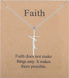 Jewenova Faith Cross Necklace Hope Loved Strength Pendant Necklace Religious Jewelry Gift for Women Dainty Y Pendant Chain Necklace with Meaning Card