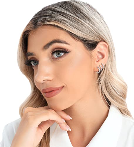 3 Pairs 925 Sterling Silver Hoop Earrings 14K White Gold Plated Small Silver Hoop Earrings for Women Huggie Cartilage Hoop Earrings for Men Girls