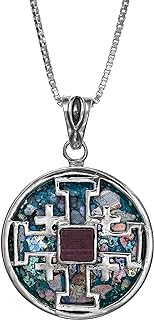 Premium Sterling Silver Nano Sim New Testament Pendant with Iconic Jerusalem Cross and Historical Roman Glass Detailing