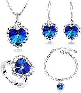 Chic Titanic Heart of the Ocean Silver-Plated Jewelry Set with Created Sapphire Crystal Pendant & Lobster Clasp
