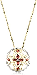 MORGAN & PAIGE 18K Yellow Gold-Plated .925 Sterling Silver Diamond-Accented Gemstone Floral Filigree Cross Round 1" Pendant Necklace on 18" Chain - Choice of Birthstones