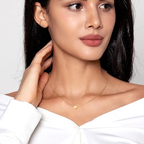 Cute Heart Necklace 18k Gold Plated Tiny Heart Pendant Choker Necklaces Small Gold Love Open Heart Chain Necklace for Women Dainty Gold Jewelry Gifts for Women Teen Girls
