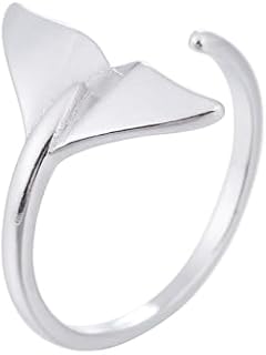 Minimalist Cute Mermaid Tail Ring for Women Girls Teens Silver Plated Fish Fin Statement Expandable Adjutable Rings Simple Ocean Sea Valentine's Day Wedding Christmas Jewelry Gifts