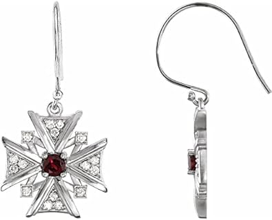Sterling Silver Mozambique Garnet & 1/3 Ct Diamond Vintage-Style Cross Dangle Drop Earring Pair