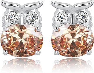 JewelryPalace Owl 9ct Oval Shape Yellow Cubic Zirconia Stud Earrings for Women, Bird 14K White Gold Plated 925 Sterling Silver Earring for Her, Gemstones Jewelry Sets Gfit for Girl