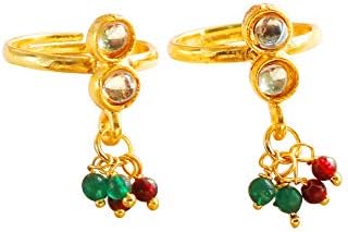 Pakistani Wedding Alloy Toe Rings with Rhinestones for Women in Traditional Kundan Design