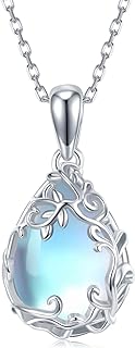 Teardrop Moonstone Necklace for Women,925 Sterling Silver Created Water-Shaped Moonstone Cage Filigree Necklaces,Anniversary Birthday Jewelry Gift for Girls Mom Daughter Wife,18''-20''