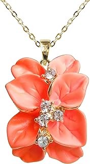 Navachi 18k Gold Plated Clear Crystal Enamel Leaves Flower Pendant Necklace 16"+2"