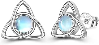 925 Sterling Silver Moonstone Stud Earrings with Push Back, Celtic Knot Design for Women and Girls – Hypoallergenic Jewelry Gift by YFN