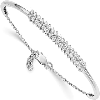 Elegant 14K White Gold Bangle Bracelet Adorned with Lab Grown Diamonds for Women, Sleek Cuff Design with Unique Clasp, Perfect Gift