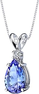 14k White Gold Tanzanite & Diamond Teardrop Pendant Necklace with Spring Ring Clasp and Box Chain for Women, Pear-shaped Design