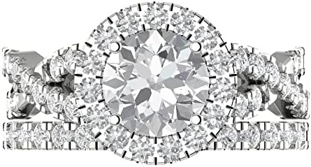Clara Pucci 1.92 ct Round Cut Genuine Zircon 14k White Gold Halo Solitaire W/Accents Wedding Bridal Engagement Set Ring Band