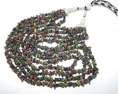 Stunning Ethiopian Black Opal Bead Necklace with 4 Strands - Perfect for Women; Multicolor, Uncut Design