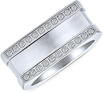 Bling Jewelry's Men's Stainless Steel Greek Key Signet Wedding Ring with Cubic Zirconia Rectangular Design