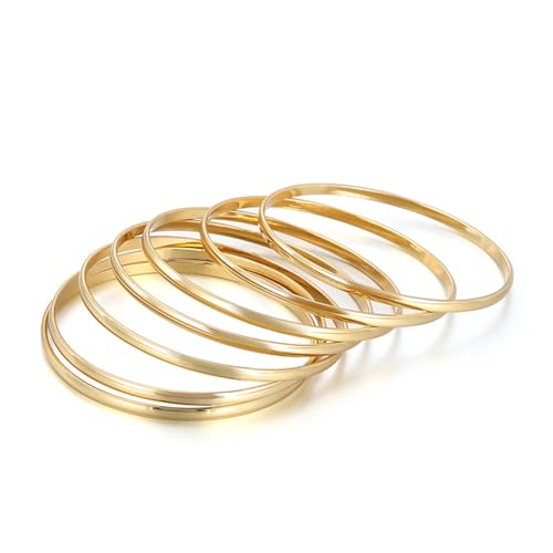 7PCS Gold Bangle Bracelet for Women Girls Minimalist Stackable Bracelet Fashion Stainless Steel Bangle Bracelet