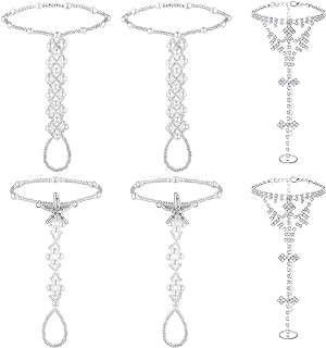 6 Pieces Rhinestone barefoot sandals for Women Wedding Beach Anklet Chain with Starfish barefoot sandals foot jewelry Silver Foot Chain with Rhinestone Toe Ring Pearl for Women Party Accessories