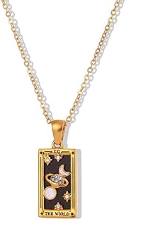 18k Gold Plated 316L Stainless Steel Square Colorful Enamel Tarot Cards Pendant Necklace Jewelry Hypoallergenic