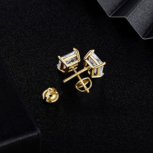 18K Gold Plated Princess Cut Cubic Zirconia Screw Back Stud Earring Pack of 5 Pairs (5 Pairs)
