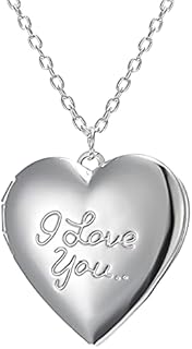 Heart Locket Necklace that Holds Pictures Pendant Lockets Necklaces for Women Men in Memory of Loved One Gifts Personalized Necklace Silver Photo Engraved Necklace Jewelry